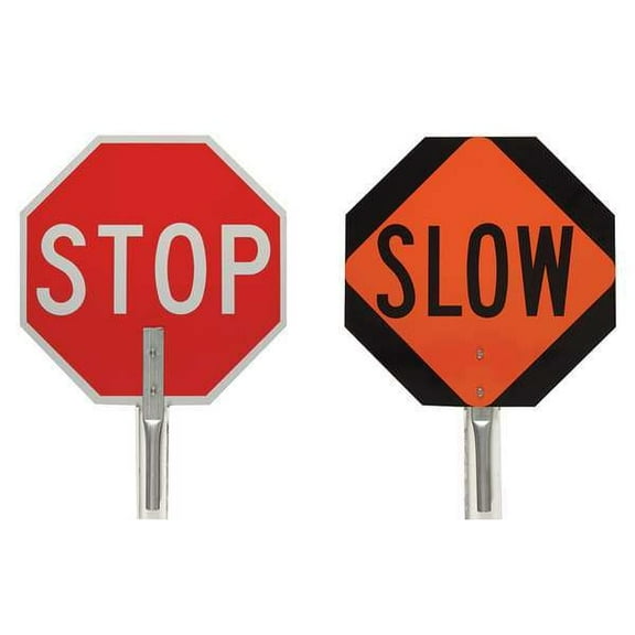 Traffic Control Paddle, Black/Orange, Red/White, Aluminum, 5 ft Handle