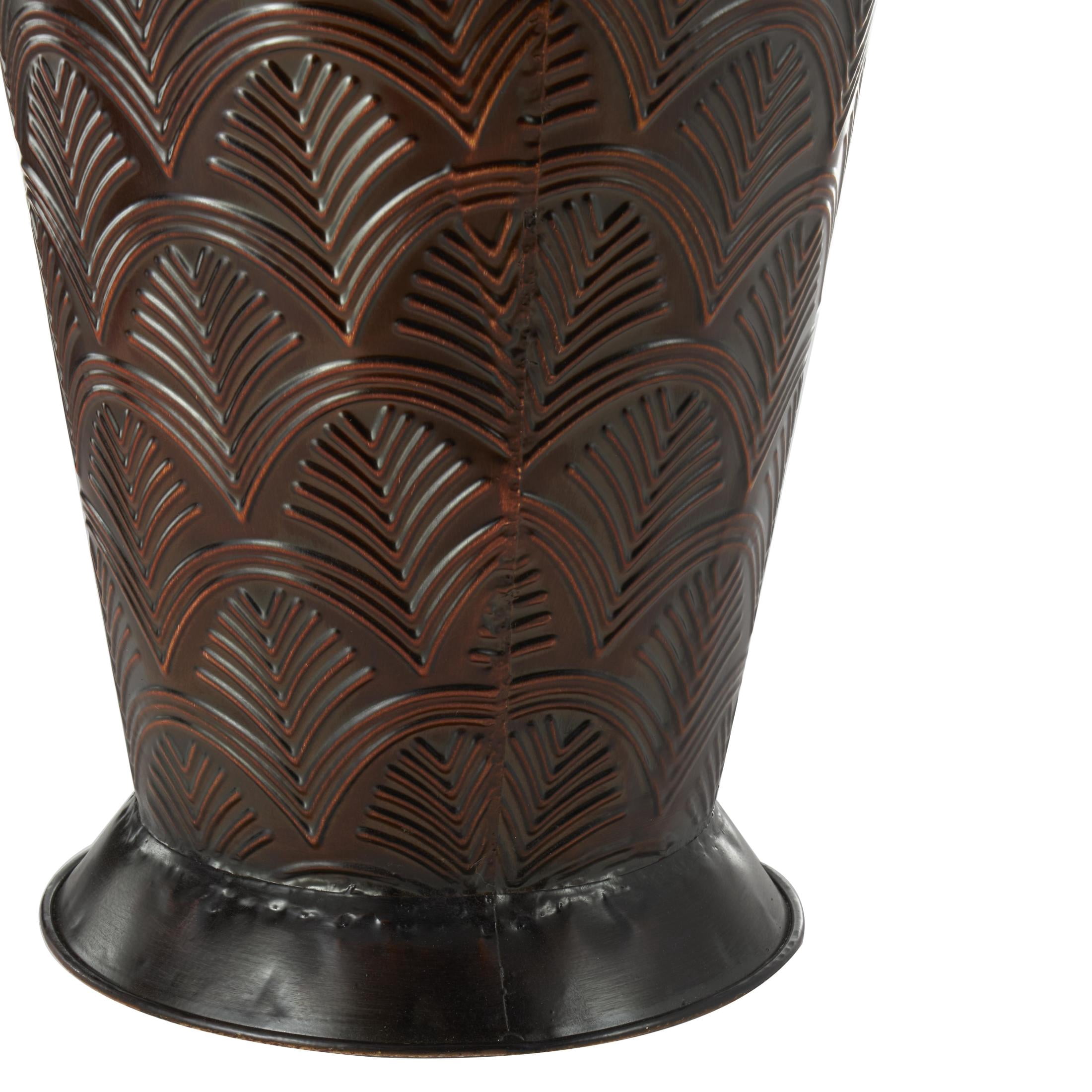 DecMode 53", 40", 27"H Geometric Tall Tapered Floor Dark Brown Metal Vase with Brown Trumpet Tops, Set of 3