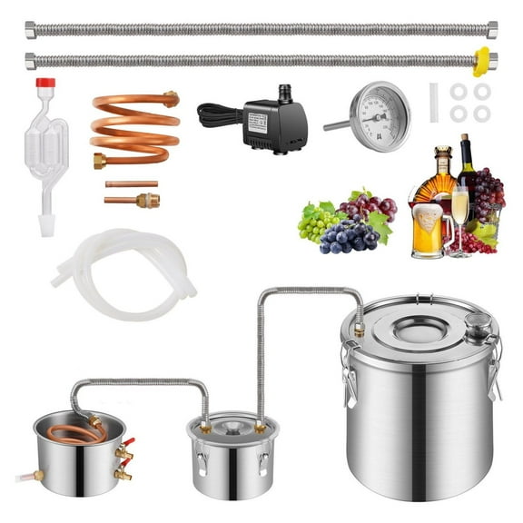 Moonshine Still Kit 5Gal Stainless Steel Alcohol Distiller w/Thumper Keg & Pump - Water, Ethanol, Whiskey, Vodka Home Brewing
