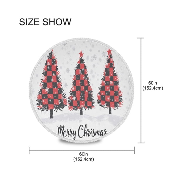 BZSMCE Round Tablecloth Red Black Plaid Christmas Trees Pattern Tableclothes