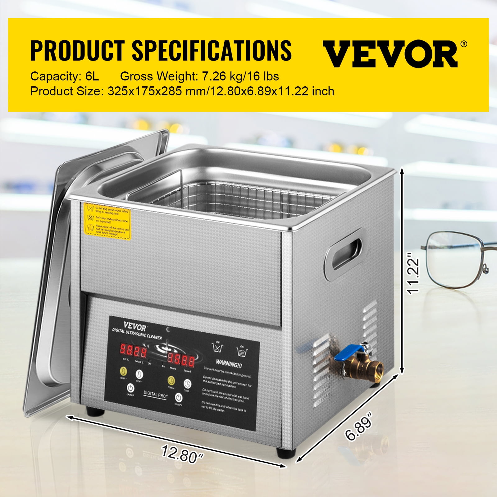  VEVOR Digital Ultrasonic Cleaner 6L Ultrasonic Cleaning Machine  50kHz 110V Sonic Cleaner Machine 304 Stainless Steel Ultrasonic Cleaner  Machine with Heater & Timer for Cleaning Jewelry Glasses Watches :  Industrial 