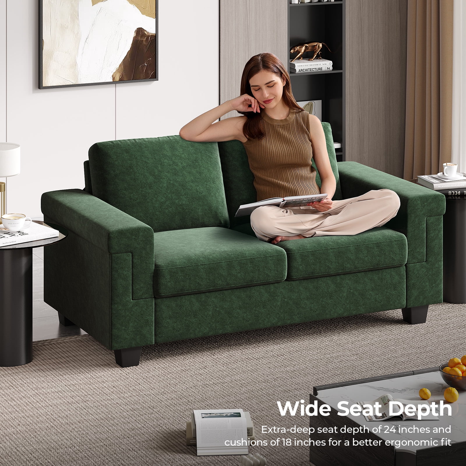 COPIAE 64.2” Small Couches for Living Room, High Resilience Loveseat Sofa, Velvet Fabric 2 Seat Sofa Couch with Wooden Frame& Upholstered Cushion, Modern Deep Seat Sofa for Bedroom Office