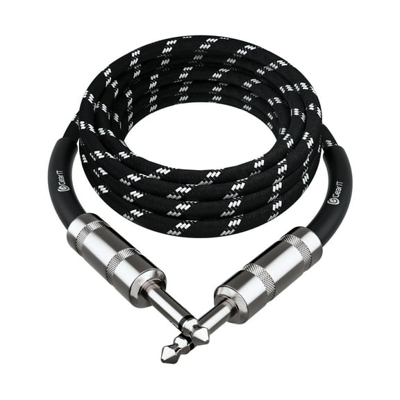 GearIT Audio Instrument Cable (10ft) 1/4 Inch to 1/4 inch Straight Male to Male for AMP Cord, Bass and Electric Guitar - Black/White