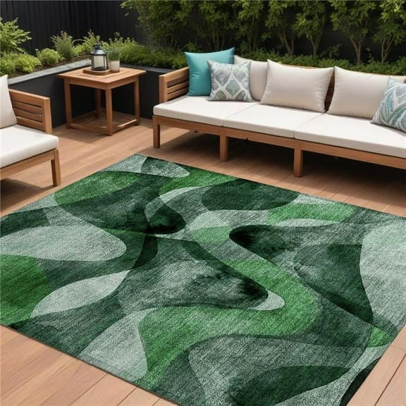 HomeRoots 561595 9 x 12 ft. Fern Green Abstract Washable Non Skid Indoor Outdoor Rectangle Machine Woven Area Rug