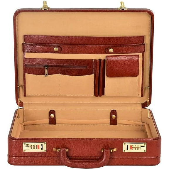 LINDSEY STREET Top Grain Leather Attache Briefcase Business Handbag Leather Expandable Briefcase for Men