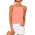 thumbnail image 3 of Womens Pleated Tank Tops Spaghetti Strap Camisole Halter Tops Curved Hem Fashion 2025 Coral XL, 3 of 9