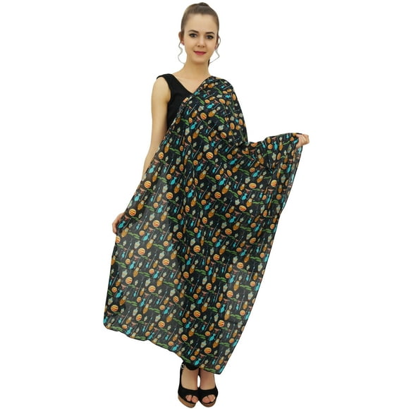 Phagun Cotton Voile Black Tribal Printed Women Neck Wrap Long Scarf Dupatta