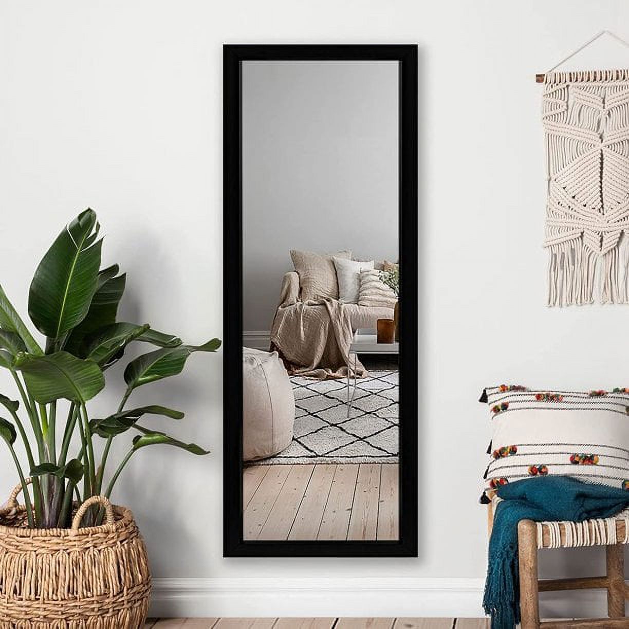 Full Length Door Mirror 55" x 16" Rectangle Wall Mirror Hanging or Leaning Against Wall for Bedroom Black (No Stand)
