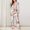 thumbnail image 2 of Pajama Sets for Women 2 Pcs, Pink Lilies Flowers Button Down Long Sleeve Sleepwear Lounge PJ Sets, 2 of 6
