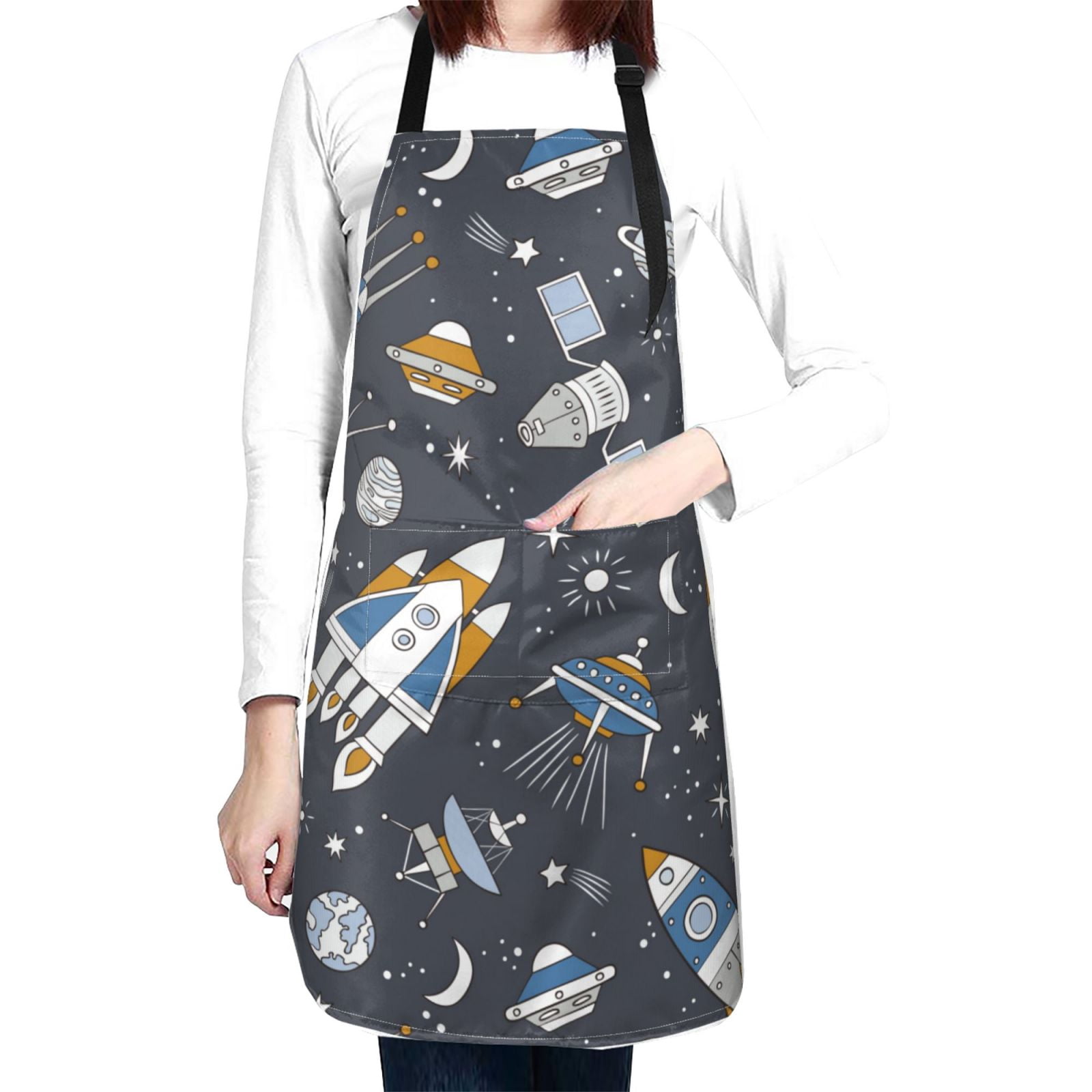 Kdxio Space Cars Apron with Pockets Adjustable Kitchen Aprons for Men Women Waterproof Aprons for Cooking,Drawing,Crafting, Baking Household Cleaning
