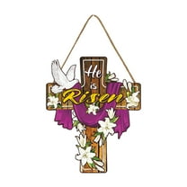 Taotanxi Easter He He Is Risen Wreath for Front Door Decor Religious Easter Decoration Wooden Egg Rabbit Cross Door Sign Hanging Sign Christian Floral Decor for Party Supplies(Cross Style)