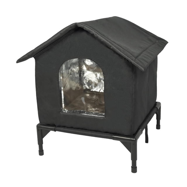 S SERENABLE Maison Extérieure pour Chat, Maisons pour Animaux Surélevées, Résistantes aux Intempéries, Portatives, Abri pour Chat Errant en Toile Oxford, Maisonnette pour Minou pour l'Hiver, Patio, Porche, m Noir