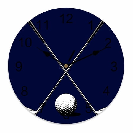 Wall Clock 12 Inch Golf Clubs Round Silent Decorative Wall Clocks Battery Operated for Living Room Bedroom Kitchen Classroom Decor, Balls Sports Navy Blue,Large