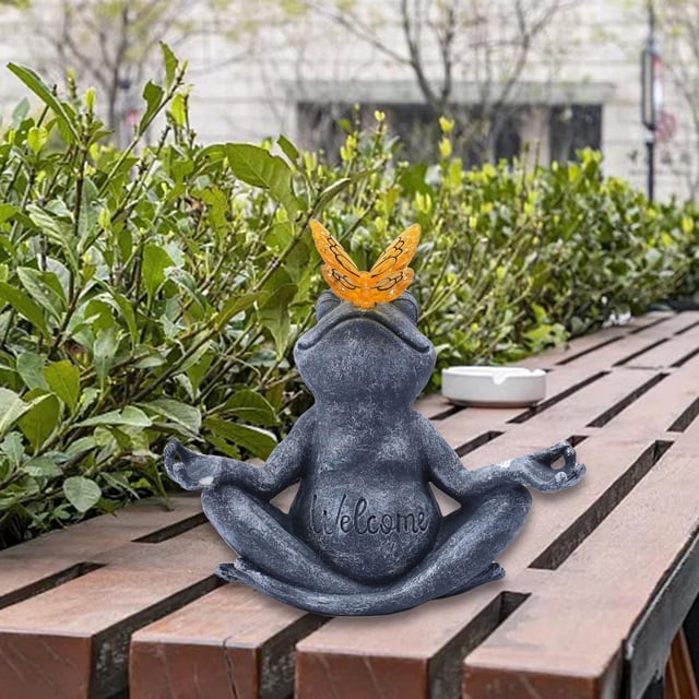 Estatua de rana de meditación, lámpara ornamental de , lámpara decorativa, estatuilla de luz de mariposa para jardín, balcón, oficina al aire libr