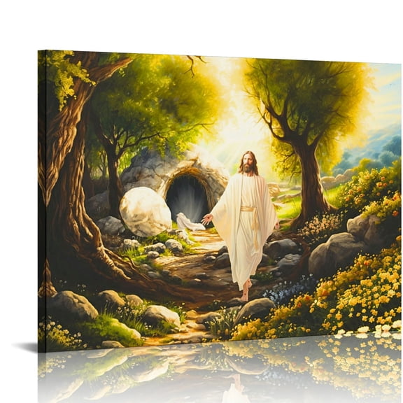 Vintage Easter Christian Jesus Wall Art Jesus Leaves the Tomb Canvas Painting Resurrected Savior Leaves the Tomb He Is Risen Posters Prints for Church Home Bedroom living room Home Wall Decor Framed