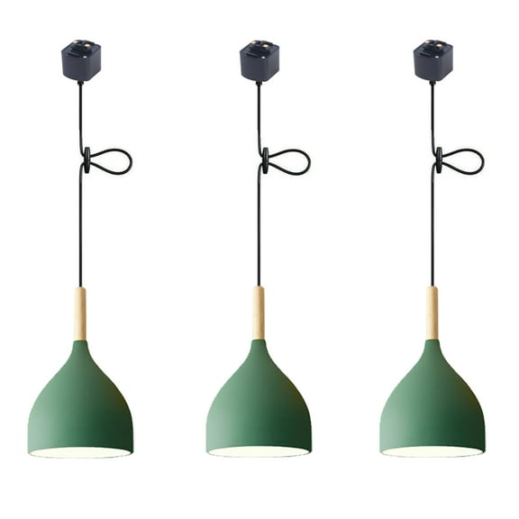 JLOWCO 3 Pack Track Lighting Pendants Adjustable Height Light Fixture Dining Room Green Pendant Lighting for Kitchen Island Farmhouse Pendant Lights Kitchen Island (LED Bulb Include)