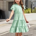 thumbnail image 4 of Spazoro Little and Big Girls Dresses, Round Neck Waist Cinched Solid Color Ruffle Sleeve Casual Dresses for Girls Green Size 4-5T, 4 of 9