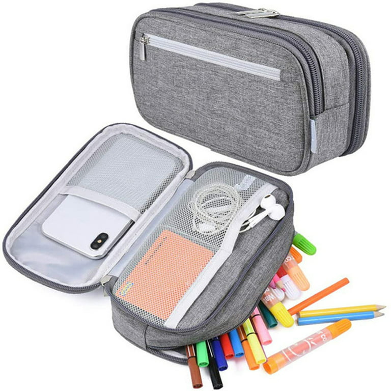Big Capacity Pencil Case Large Pencil Bag Pouch Pen Case Pencil Marker  Holder Stationery Storage Makeup Bag With Double Zipper Portable Pencil  Pouch For School Office Supplies Gray 