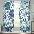 thumbnail image 2 of Abstract Floral Sheer Curtains 84 Inches Long 2 Panels Set, Window Sheer Curtains for Living Room/Bedroom, Blue Flowers Retro Country Watercolor Light Filtering Rod Pocket Curtain 52'' x 84'' x 2, 2 of 7