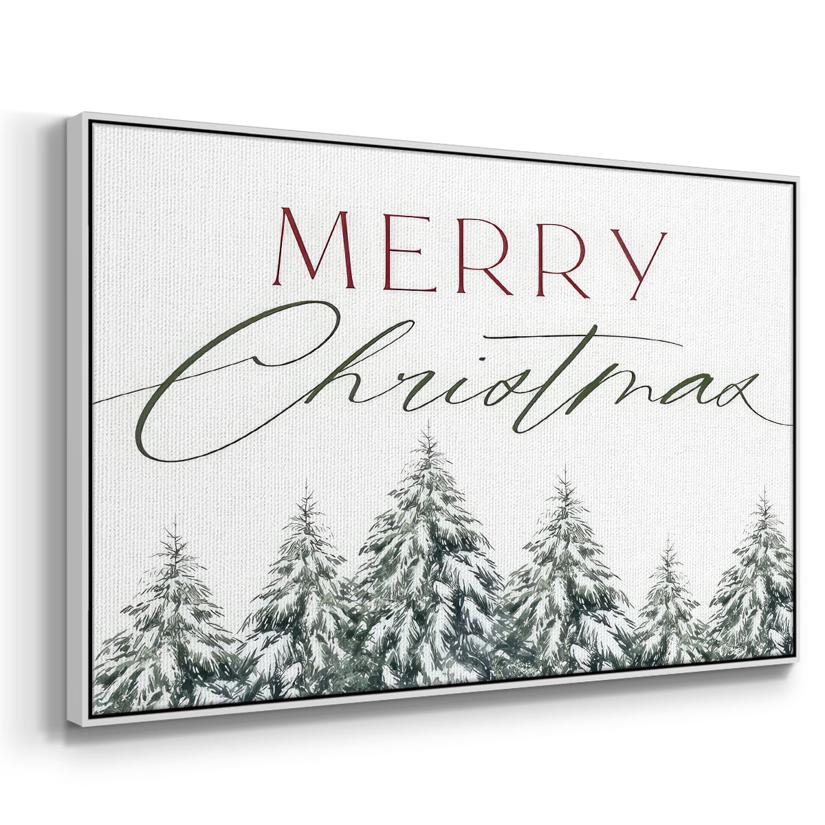 Merry Christmas Trees - Framed Gallery Wrapped Holiday Canvas - 27 x 41 - White Frame