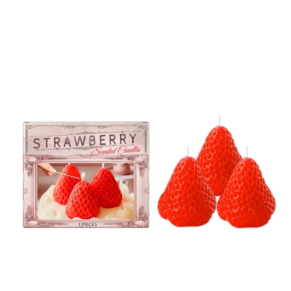 Alvantor Strawberry Candles Soy Wax Cake Shape Romantic Home Decor Gift, 3PCS