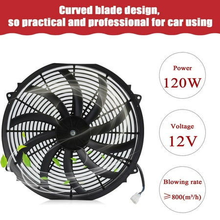 16 Inch Curved Blade 12v 120W Cars Powerful Slim Fan Push Pull Electric Reversible Radiator Cooling Fan With Cable Pack