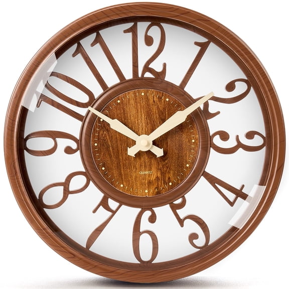 SANMADROLA Wall Clocks Battery Operated 12 Inch Silent Non Ticking Vintage Faux Wood Grain Cutout Decorative Clock for Home Decor Living Room Garden Farmhouse Office Kitchen Decoration