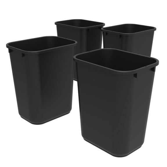 Storex 10.25 gal Indoor Plastic Waste Basket, Black, 4-Pack