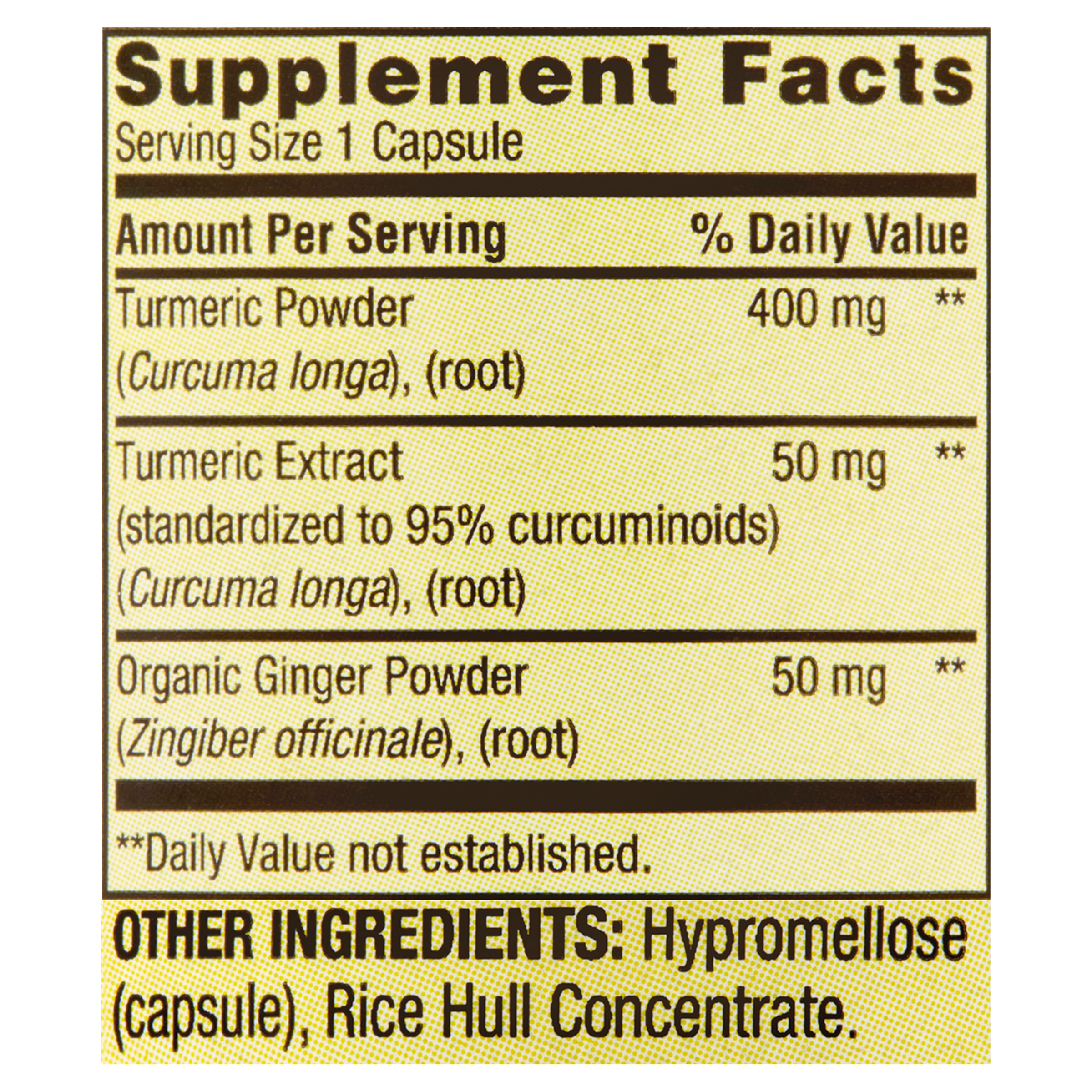 Spring Valley Turmeric Curcumin with Ginger Powder General Wellness Dietary Supplement Vegetarian Capsules, 500 mg, 90 Count - image 2 of 9