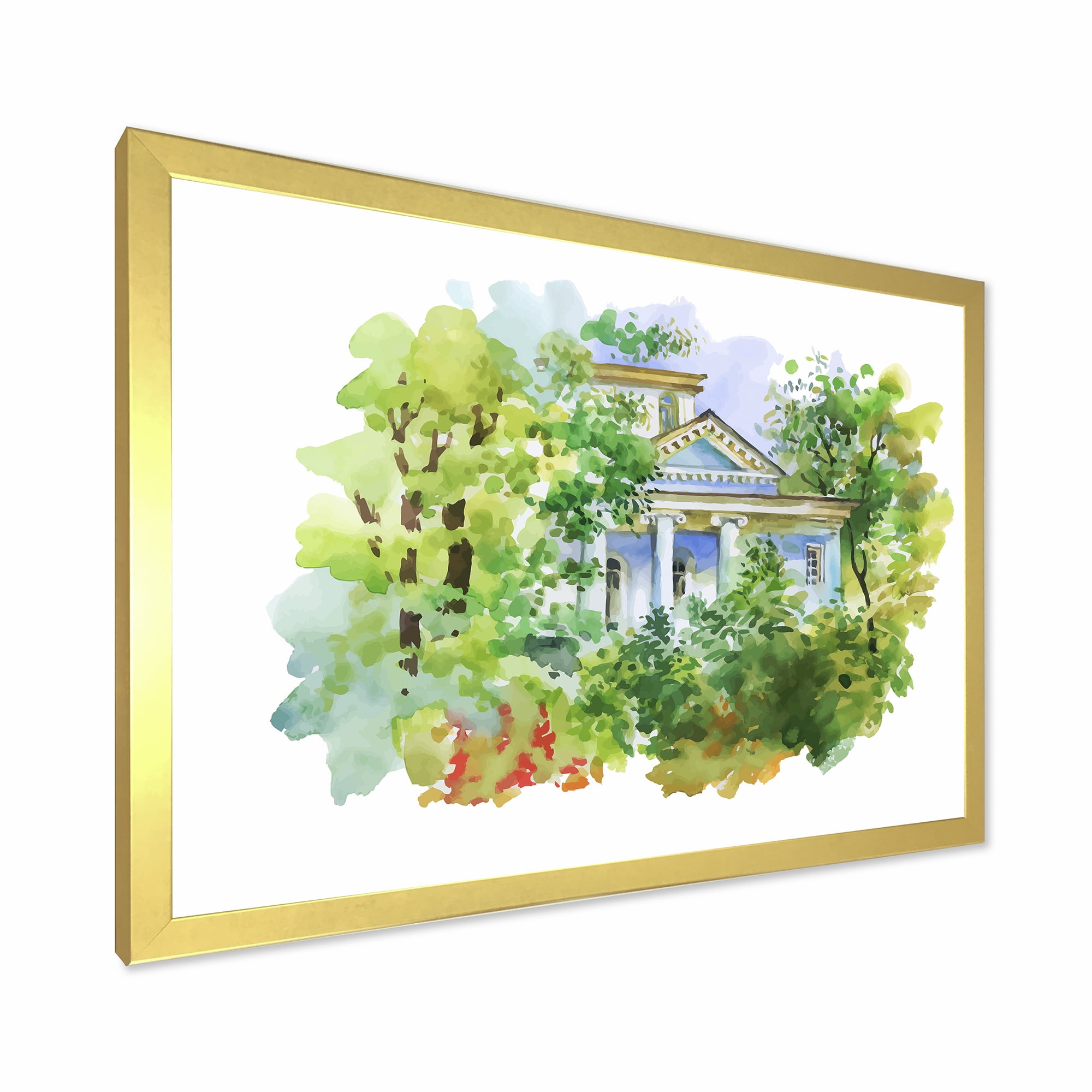Designart 'White House In The Green Woods' Traditional Framed Art Print