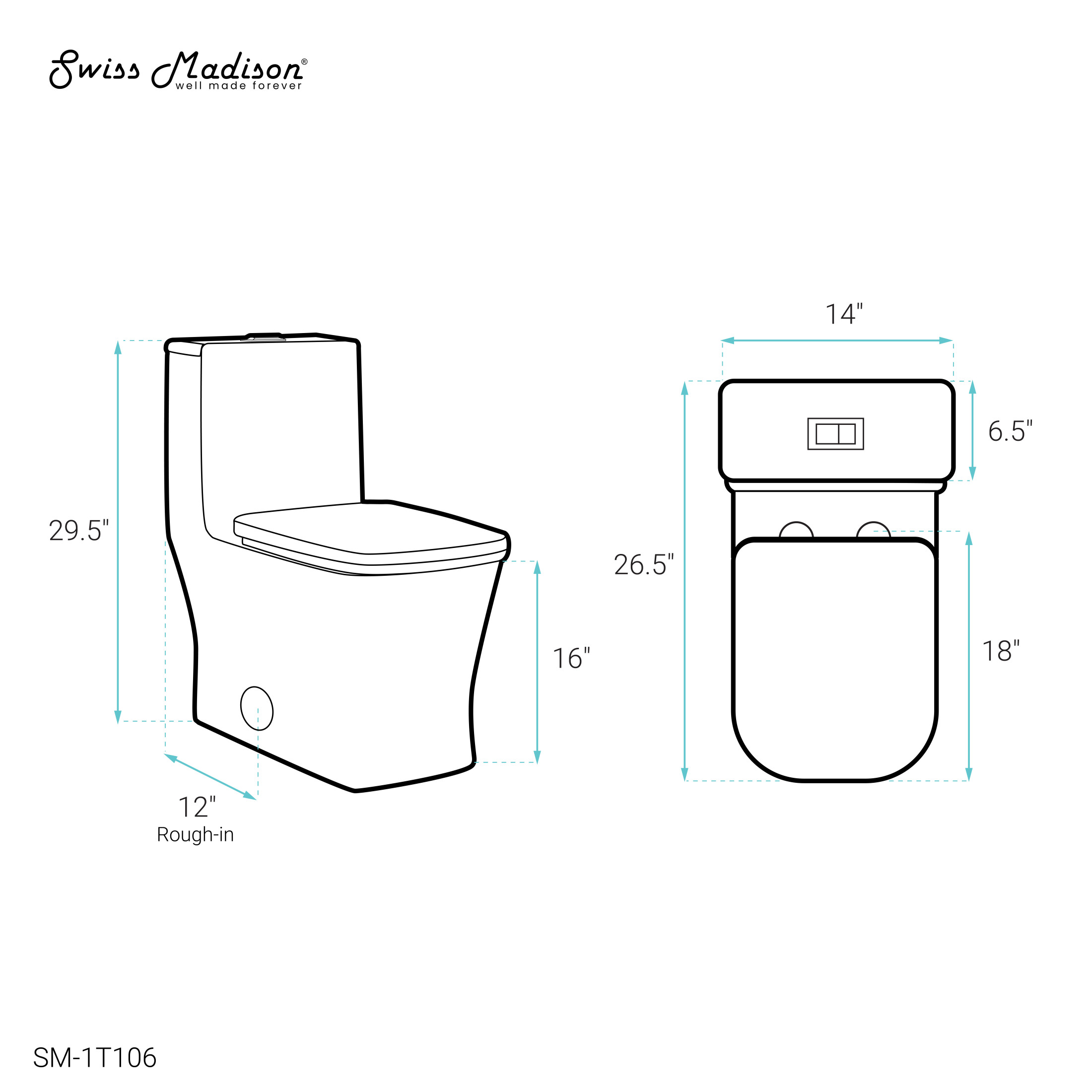 Concorde One-Piece 12" Rough-in 1.1/1.6 GPF Dual Top Flush Square Toilet in Glossy White