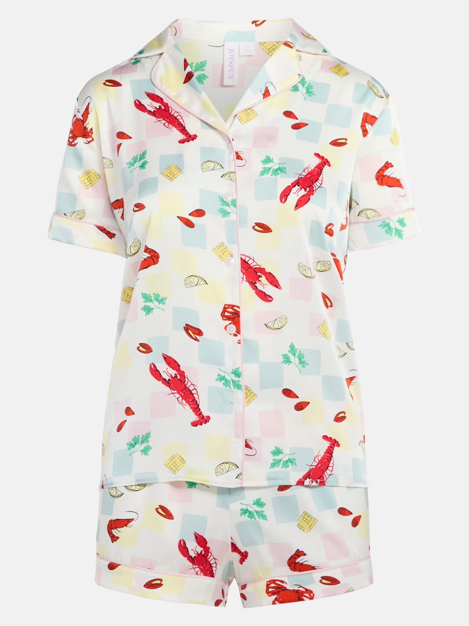Joyspun Women’s Stretch Satin Short Sleeve Top and Shorts Pajama Set, Sizes XS-3X