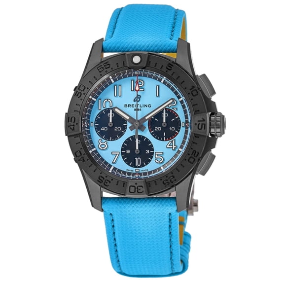 Breitling Avenger B01 Chronograph 42 Night Mission Turquoise Dial Leather Strap Men's Watch SB0146101L1X1
