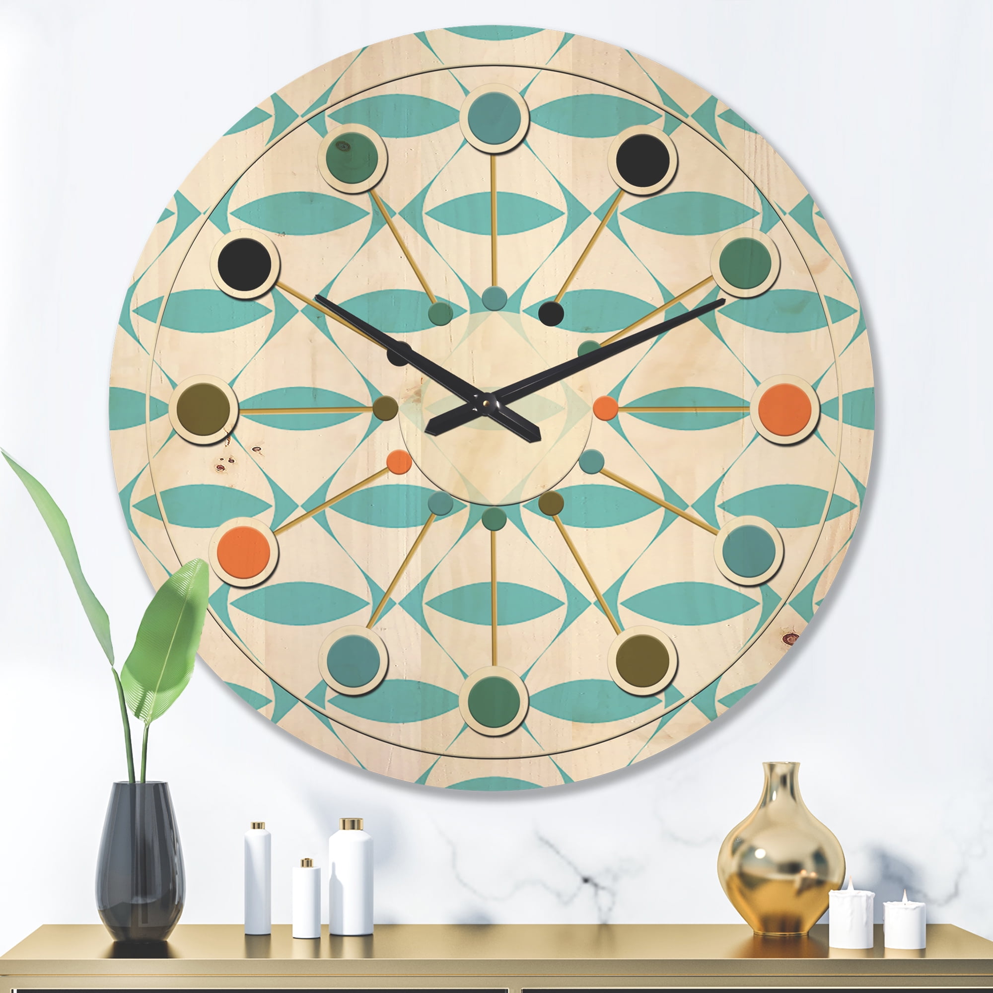 Designart 'Abstract Retro Geometrical Design Pattern VII' Mid-Century Modern Wood Wall Clock