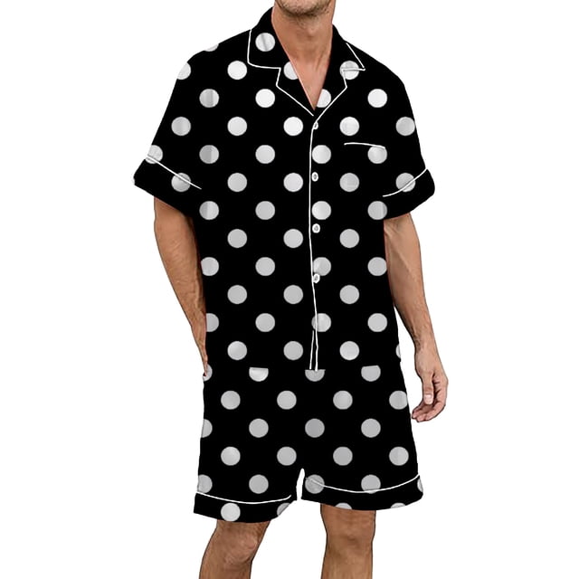 Men's Gradient Multicolored Printed Silk Satin Short Sleeve Button Up Pajama Wear Set for Comfortable Sleep and Relaxation at Home