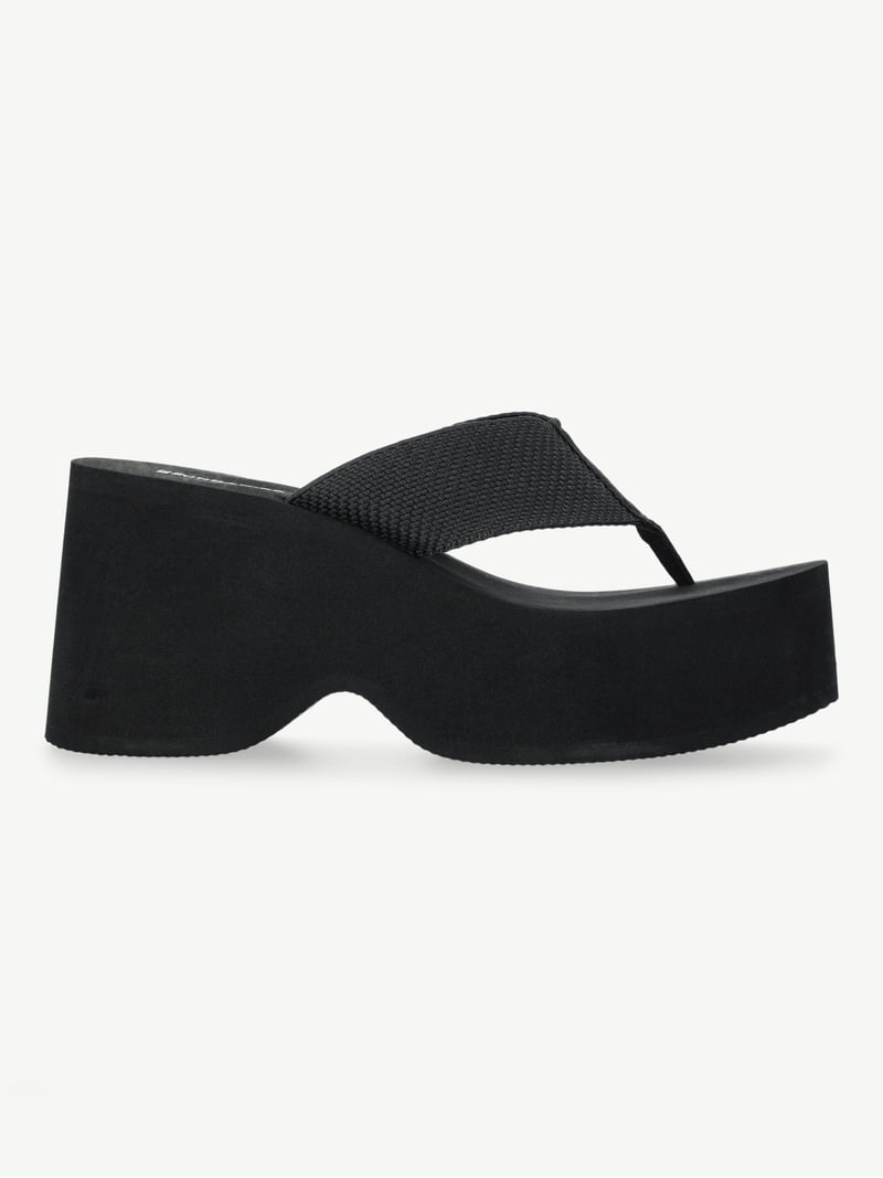 No Boundaries Platform Wedge Thong Sandals, Women's - Walmart.com