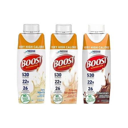 Boost Very High Calorie Nutritional Drink Variety Pack, 1 Vanilla, 1 Strawberry, 1 Chocolate