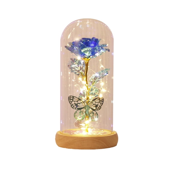 SLYNSHome Valentines Gifts for Womens,Blue Light Up Rose Glass Rose Forever Rose Flower in Glass Dome Birthday Mother Day Gifts for Mom Grandma Wife Her Sister