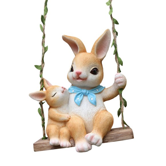 Baohd Figurine de Lapin Coloré Sculpture de Balançoire Mignonne Statue de Jardin pour Entrée Couloir Extérieur Intérieur Décoration Balcon