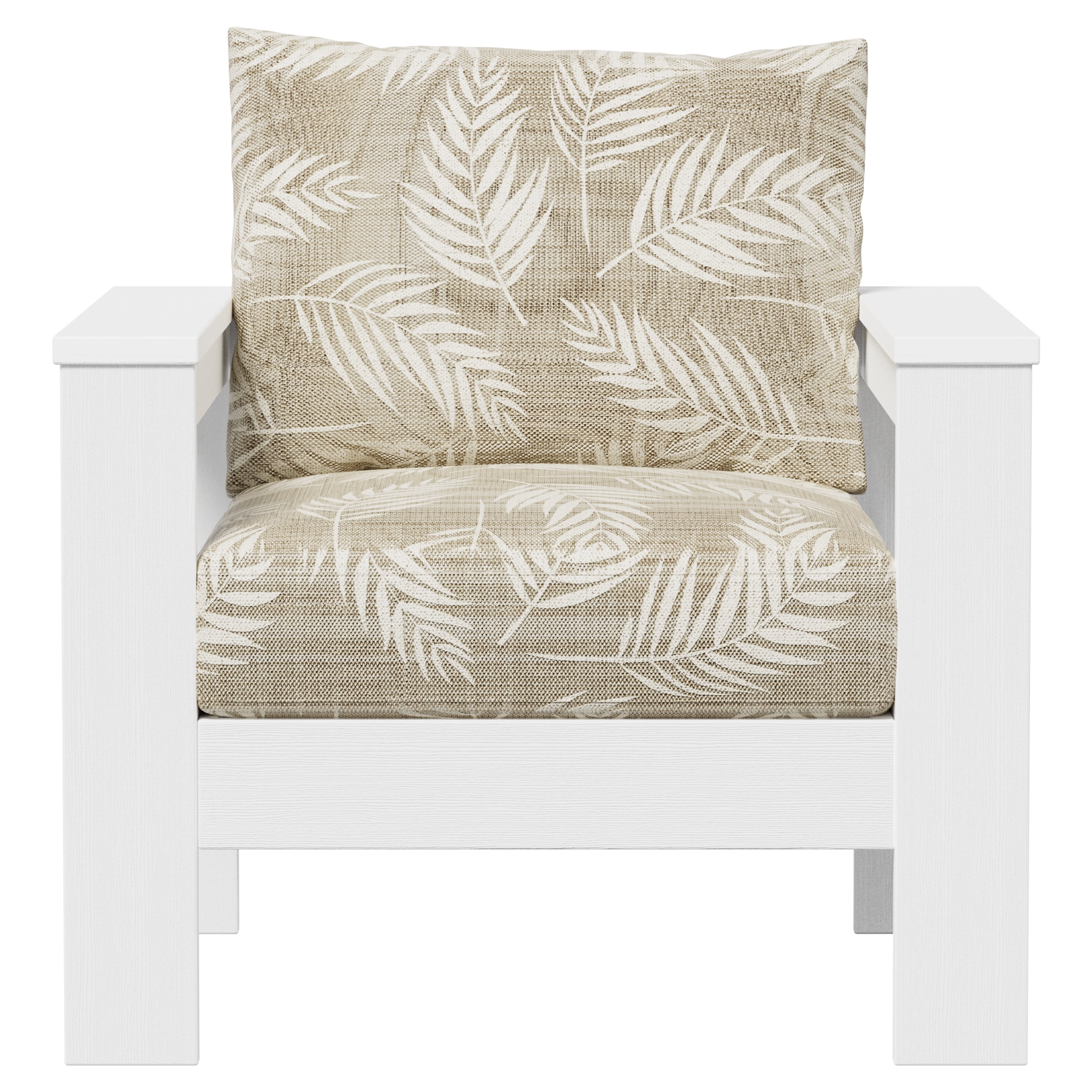 Better Homes & Gardens Ezra Outdoor HDPE Club Chair, White with Neutral Palm Cushions