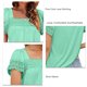 thumbnail image 5 of Blusa informal holgada de manga corta con ribete de encaje verde para mujer, 5 of 6