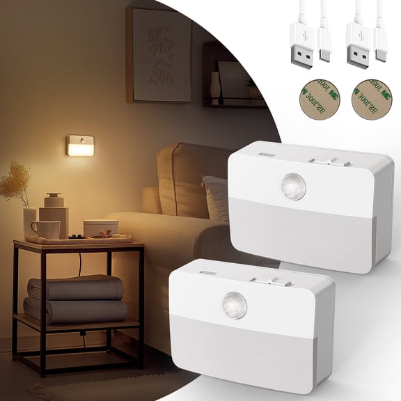 LOHASLED 2 Pcs White Warm White 3000K Battery Motion Sensor Night Light