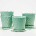 thumbnail image 3 of BUYMAX 5 inch Teal Ceramic Plant Pots with Drainage Holes & Saucers, 4-Pack for Herbs, Cactus, Succulents, Home Office Decor, 3 of 11