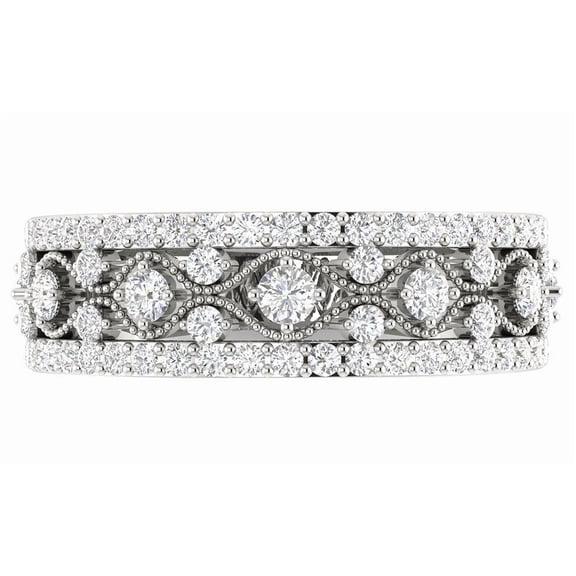 Half Eternity Diamond Wedding Band, Triple Row Diamond Engagement Ring, Cluster Diamond Band, Milgrain Pave Set Diamond Shank Band, 14K White Gold Plated, 2.7 Ct Simulated Diamond