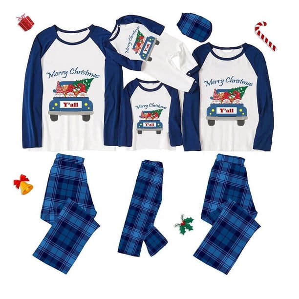 Pijamas familiares a juego de Navidad, conjunto de pijamas de diseño exclusivo para niños, Snomies, cuadros azules