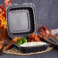 thumbnail image 4 of KARAT EARTH Clamshell Take Out Food Containers [8"x8" - 200 ct] To Go Containers | 3 Compartment, Soak-Resistant, Durable, Stackable | Vented for Hot/Cold Foods, Black, 4 of 4