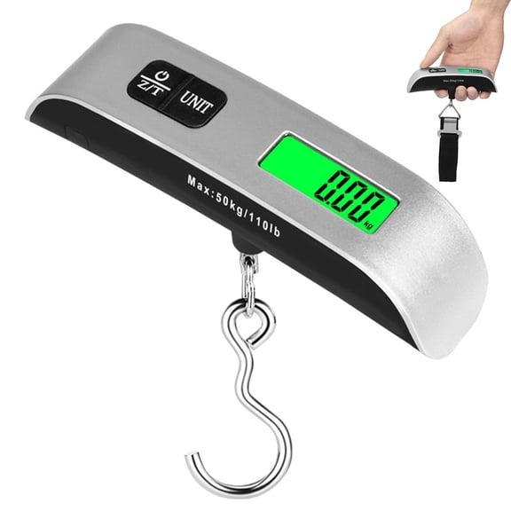 Portable Digital Luggage Scale Accurate Weighing, 110lbs Capacity Hanging Baggage Scale with Backlit LCD Display & 2-Unit Switching, Non-Slip Hook and Strong Straps