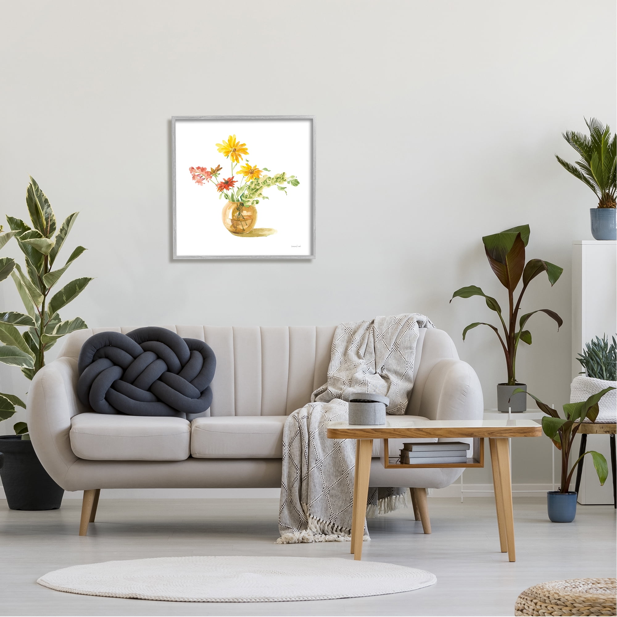 Stupell Industries Summer Floral Vase Botanical & Floral Painting Gray Framed Art Print Wall Art, 24 x 24