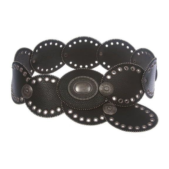 3 1/4" Wide Boho Oval Disc Concho Leather Disk Link Fashion Belt