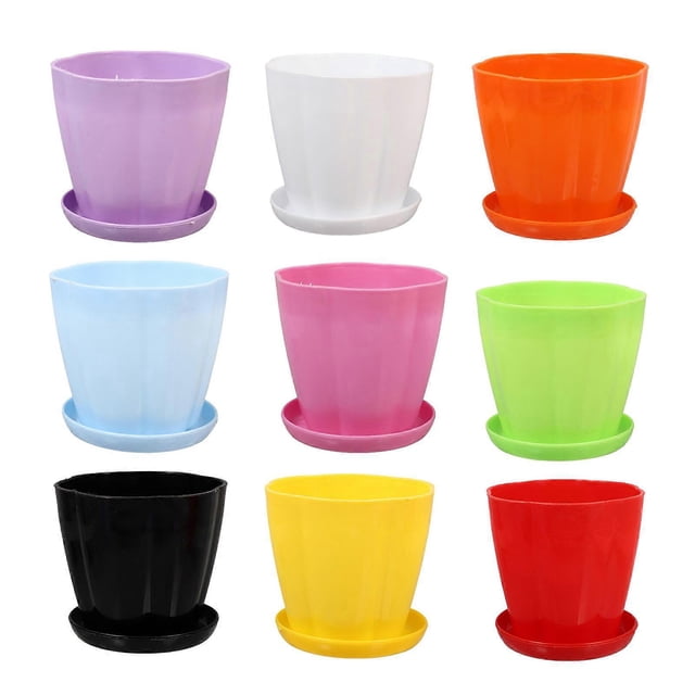 10Pcs Creative Plastic Nursery Pot For Indoor Decoration Planting Cactus Assorted Color With Bottom Tray